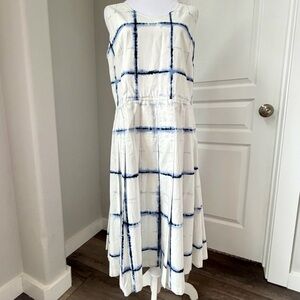 Pendleton Sleeveless A-line Dress Size 12 White Blue Plaid Check Pleated Lined